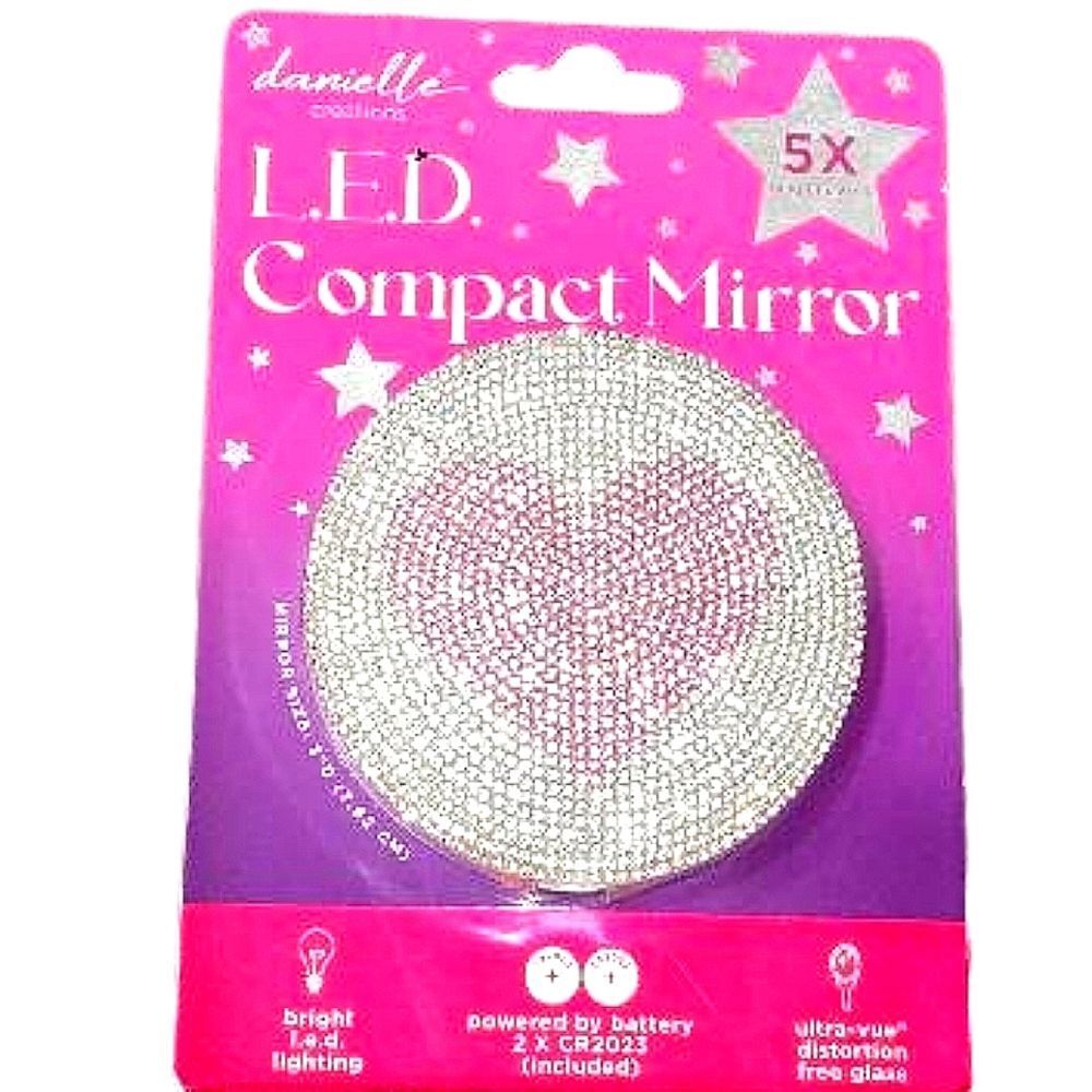 Danielle Creations 5X LED Rhinestone Heart Compact Mirror
